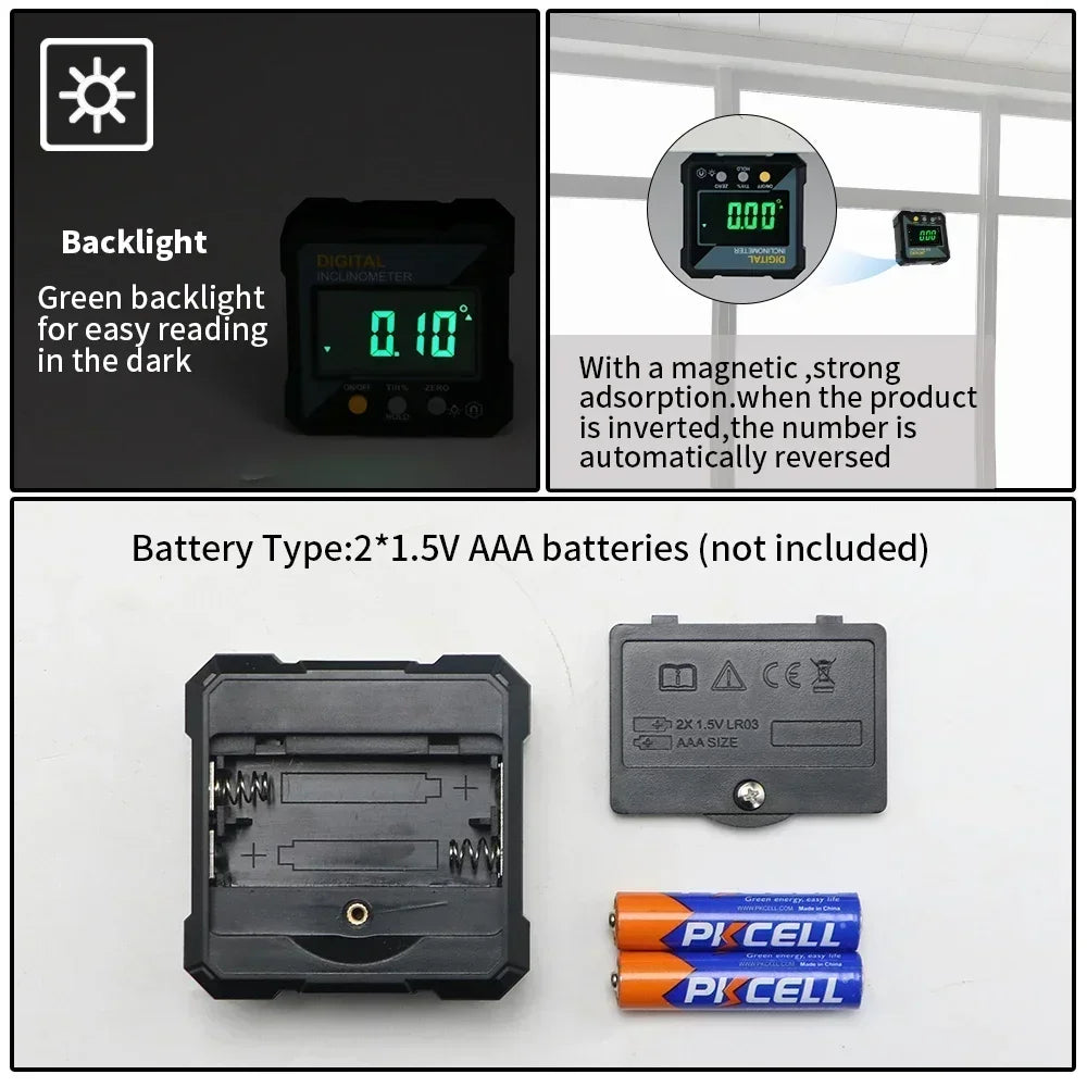 SHAHE Digitaler Neigungsmesser – Magnetische Präzisions-Wasserwaage 4×90° für Holzarbeiten